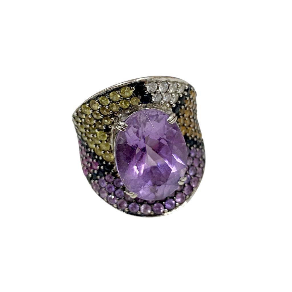 K18リング アメジスト サファイヤ ダイヤ付き画像